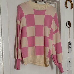 Pink & Cream Checkerboard Knit Sweater
